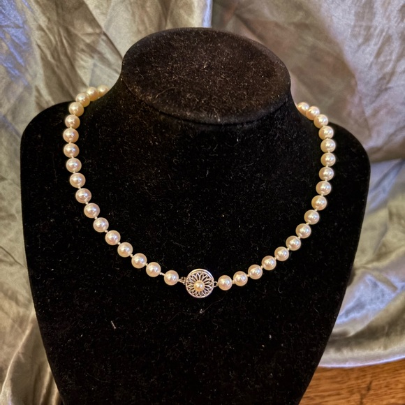 14k White gold akoya pearl Choker Large Clasp 7mm - Picture 5 of 9